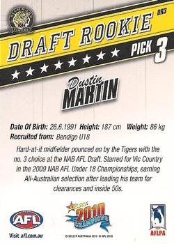 2010 Select AFL Champions - Draft Rookies #DR3 Dustin Martin Back